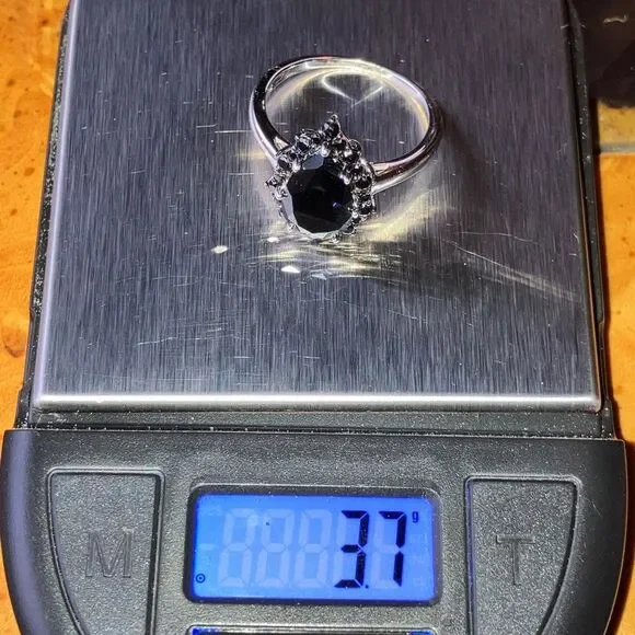 Natural Black Spinel Sterling Silver Teardrop Ring Size 9 - Picture 10 of 10